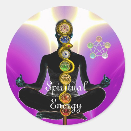 Sticker Rond RODE D'ASCLEPIUS 7 CHAKRAS, YOGA LOTUS POSE rose (Devant)