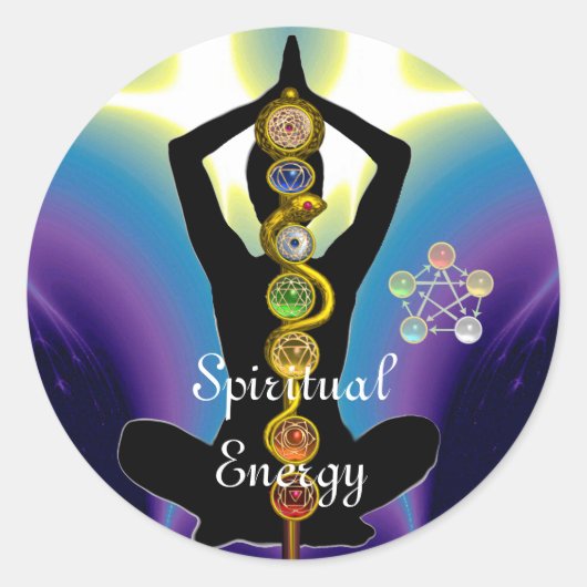 Sticker Rond RODE D'ASCLEPIUS 7 CHAKRAS, YOGA LOTUS POSE violet (Devant)
