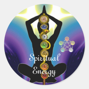Sticker Rond RODE D'ASCLEPIUS 7 CHAKRAS, YOGA LOTUS POSE violet