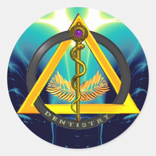 STICKER ROND RODE DU SYMBOLE DE DENTISSE DENTISTE ASCLEPIUS (Devant)