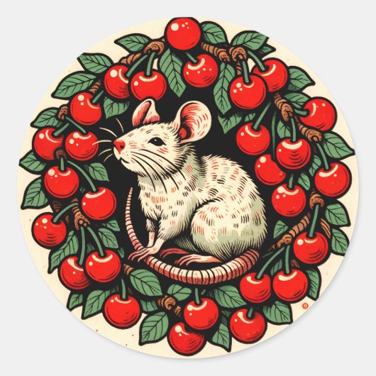 Sticker Rond Rodent Fruit Cerf Rat Art Rats Cerises (Devant)