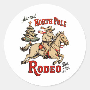 Sticker Rond Rodéo annuel du pôle Nord 25 déc Cowboy Père Noël 