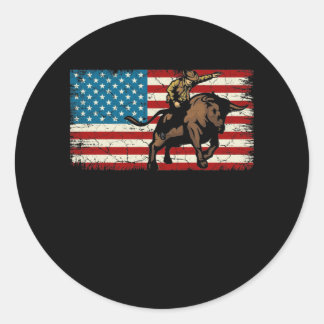 Sticker Rond Rodeo Bull Rider Drapeau américain patriotique