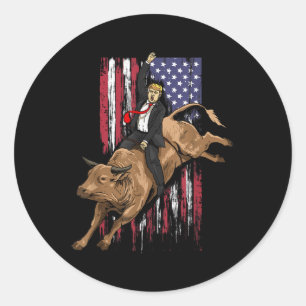 Sticker Rond Rodeo Bull Rider Trump Drapeau américain Cowboy Bu