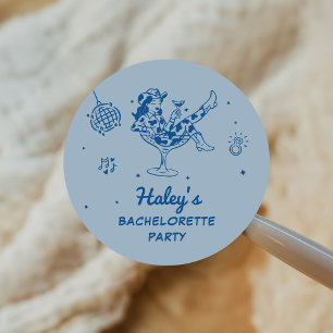 Sticker Rond Rodéo de Cowgirl Disco Bleu pour Enterrement de Vi