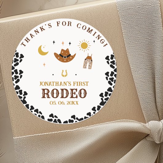 Sticker Rond Rodeo First Birthday, Cowboy Birthday Boy
