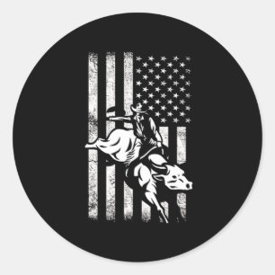 Sticker Rond Rodeo USA Drapeau Bull Rider Cowboy Country Gi