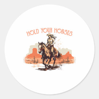 Sticker Rond Rodéo vintage Cowboy Tenez vos chevaux Horseback R