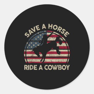 Sticker Rond Rodéo vintage Cowboy Western Country Horse Usa Pat
