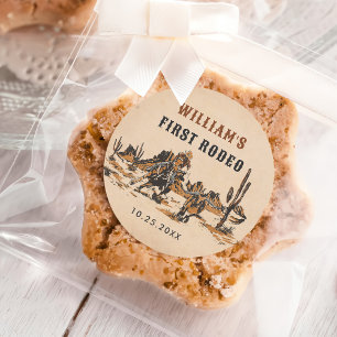 Sticker Rond Rodeo Western Cowboy 1ère fête d'anniversaire