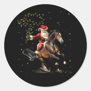 Sticker Rond Rodeo Western Cowboy Père Noël À Cheval Joyeux Ch