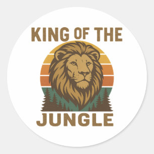 Sticker Rond Roi de la Jungle Rétro Vintage Lion Coucher de sol