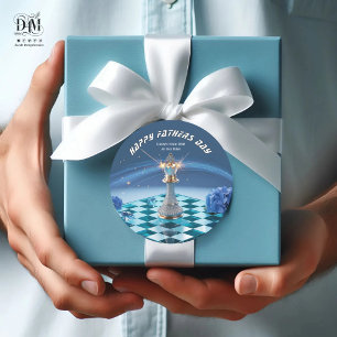 Sticker Rond Roi d'échecs métallisé diamant Fête des Pères Bleu