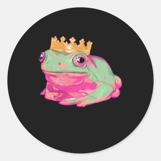 Sticker Rond Roi Grenouille Funky Mème Style Classique (Devant)