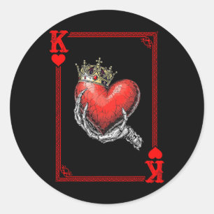 Sticker Rond Roi Reine de cœur Couple de cartes à jouer assorti