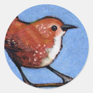 STICKER ROND ROITELET, OISEAU, CRAYON DE COULEUR