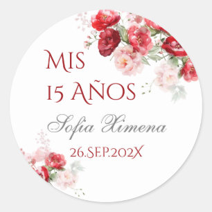 Sticker Rond Rojo floral Quinceañera