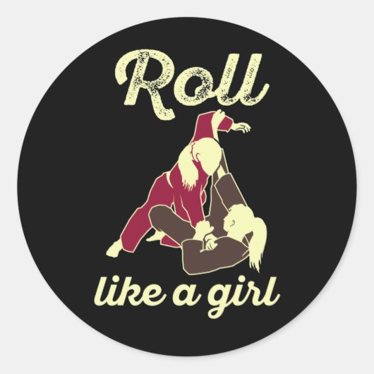 Sticker Rond Roll Like a Girl Brazil Jiu Jitsu BJJ (Devant)