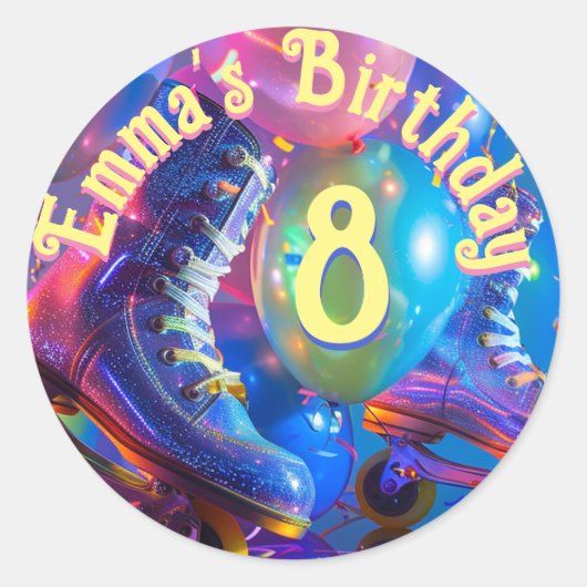 Sticker Rond Roller Skate fête d'anniversaire (Devant)