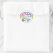 Sticker Rond Roller skate Retro Rainbow Anniversaire (Sac)