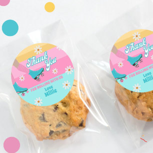 Sticker Rond Roller skate Retro Rainbow fête d'anniversaire