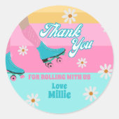 Sticker Rond Roller skate Retro Rainbow fête d'anniversaire (Devant)