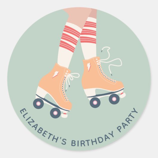 Sticker Rond Roller Skating Girls Fête d'anniversaire (Devant)