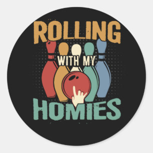 Sticker Rond Rollin Avec Mes Hommes Retro Bowling