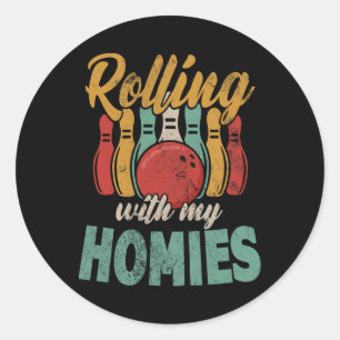 Sticker Rond Rollin Avec Mes Hommes Retro Bowling 4