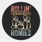 Sticker Rond Rollin Avec Mes Hommes Retro Bowling 6 (Devant)