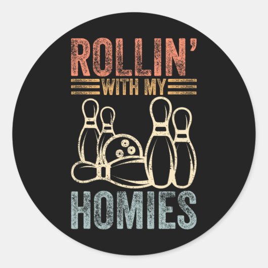Sticker Rond Rollin Avec Mes Hommes Retro Bowling 6 (Devant)