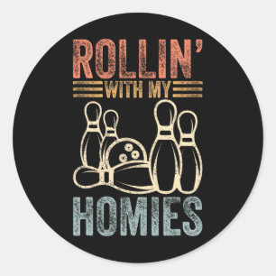 Sticker Rond Rollin Avec Mes Hommes Retro Bowling 6