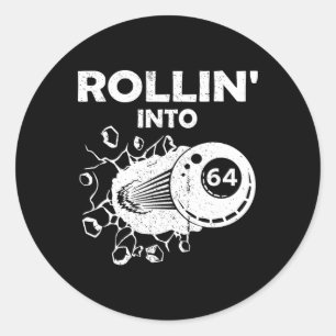 Sticker Rond Rollin In 64 Billiards 64th Birthday Flaming Bil