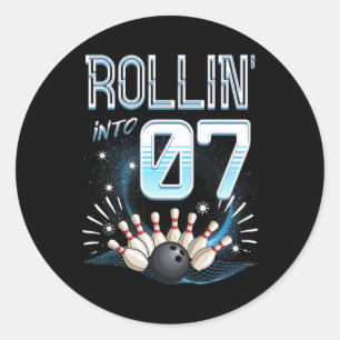 Sticker Rond Rollin' Into 7 Bowling Anniversaire 7e Bowler Anni
