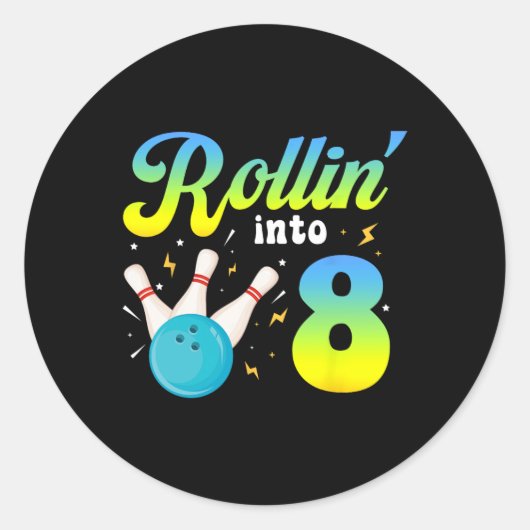 Sticker Rond Rollin' Into 8 Bowling 8ème Anniversaire Party 8 a (Devant)