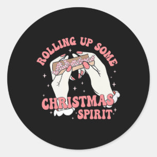 Sticker Rond Rolling Up Un Esprit De Noël Gâteaux D'Arbre De No