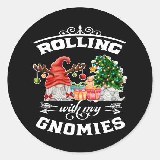 Sticker Rond Rolling With My Gnomies Christmas Gnomes (Devant)