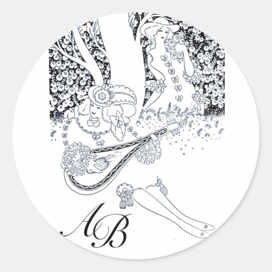 STICKER ROND ROMANCE /ROMANTIQUE AMATEURS DE MONOGRAMME BLANC N (Devant)