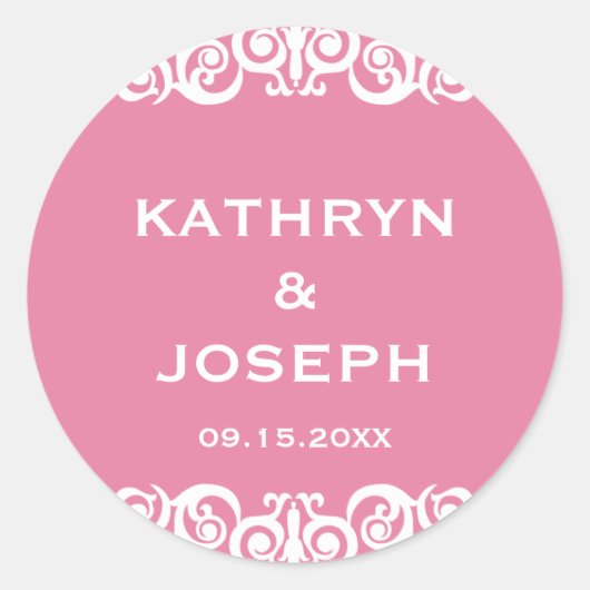 Sticker Rond Romance rose Victorian scroll mariage en faveur ét (Devant)