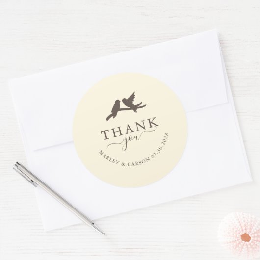 Sticker Rond Romantic Birds Classic Wedding Thank You (Enveloppe)