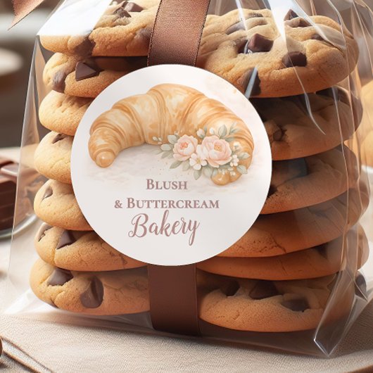 Sticker Rond Romantic Blush Croissant Bakery Business