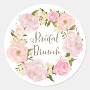 Sticker Rond Romantic Blush Pink Peonies Wreath Bridal Brunch