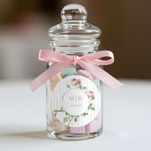 Sticker Rond Romantic Chic French Rose Botanical Wedding