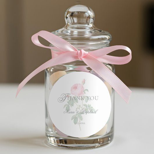 Sticker Rond Romantic Chic French Rose Botanical Wedding