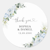 Sticker Rond Romantic Light Blue Floral Wedding (Devant)