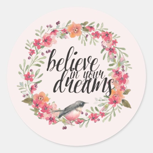 Sticker Rond Romantic Oleander Bird Pink Floral Dream (Devant)
