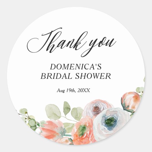 Sticker Rond Romantic Peach Floral Bridal Shower (Devant)
