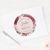 Sticker Rond Romantic Pink Bridal Bouquet Bride & Groom Names (Enveloppe)
