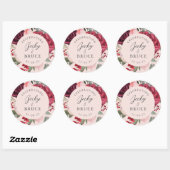 Sticker Rond Romantic Pink Bridal Bouquet Bride & Groom Names (Feuille)
