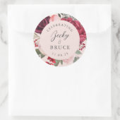 Sticker Rond Romantic Pink Bridal Bouquet Bride & Groom Names (Sac)